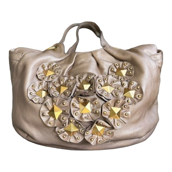Isabella Fiore Star Stud Angie Bag Beige Bronze Leather Bag Gold with Gold Studs - Picture 9 of 11